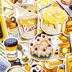 100 stuks gele stickers, schattige voedselstickers voor kinderen, gele esthetische stickers, waterdicht stickerspakket voor waterfles, laptop, telefoon