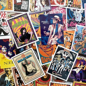 50 stuks rockbandstickerspakket, vintage concertposterstickers, retro muzikantstickers, waterdichte stickers voor plakboek, dagboek, gitaar