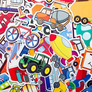 50 adesivos para veículos, adesivos de desenho animado para carros para crianças, adesivos fofos de transporte, adesivos à prova d'água para diário, álbum de recortes, garrafa d'água