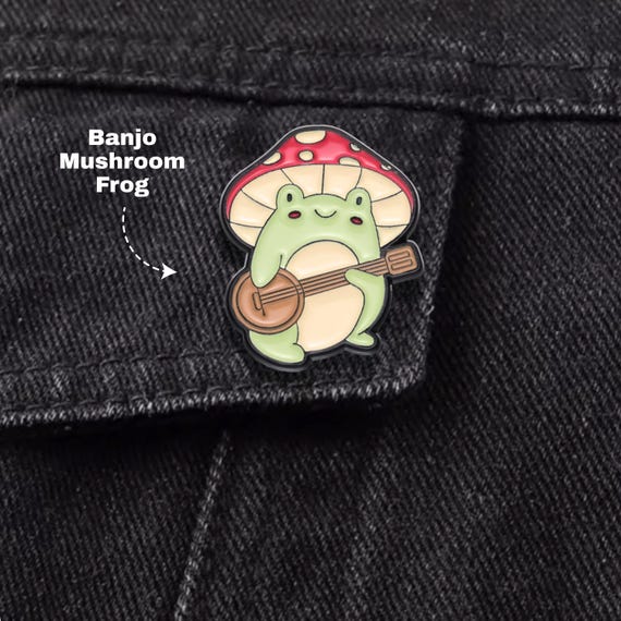 Banjo Frog Enamel Pin – Cute Frog Pins, Funny Mushroom Pins, Music Pins, Brooch Pins and Badges, Gift for Teens, Friends and Frog Lovers