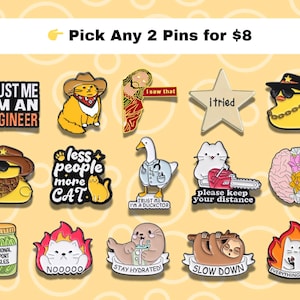 Funny Enamel Pins Bundle – Pick Any 2 for 8, Funny Enamel Pins, Meme Backpack Pins Set, Cute Pins for Pin Collectors, Funny Gift for Friends