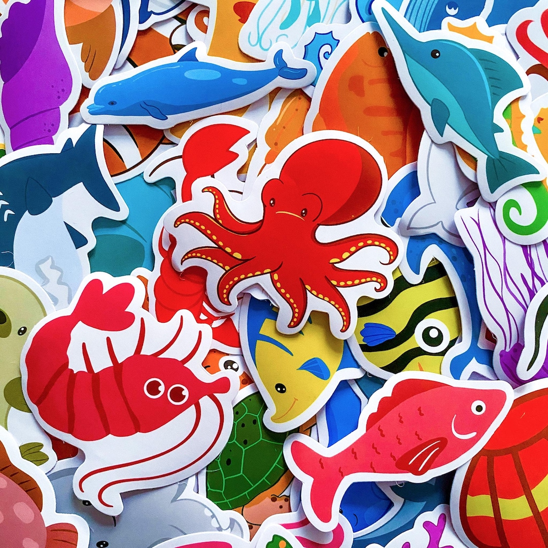 50pcs Cute Cartoon Ocean Animal Stickers for Kids, Marine Life Stickers ...