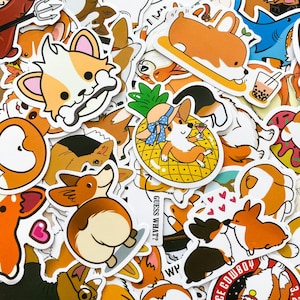 Paquete de 100 pegatinas de Corgi, divertidas pegatinas de trasero de Corgi, pegatinas de cachorros adorables, pegatinas impermeables para diario, álbum de recortes y botella de agua.