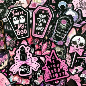 50pcs Witch Stickers, Pink Aesthetic Stickers, Skull and Crystal Stickers, Waterproof Witchy Stickers for Journal,Scrapbook, Kindle Stickers
