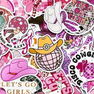 100 stuks disco cowgirl-stickers, roze retro stickers met westernthema voor meisjes, Y2K rodeo-feeststickerspakket voor gitaar, bagage, bidon