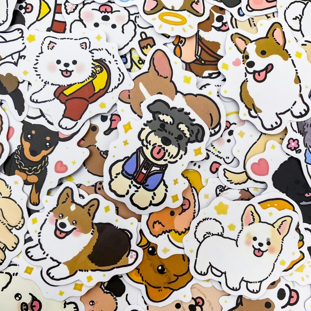 50pcs Cute Puppy Dog Stickers, Kawaii Cartoon Dog Stickers for Kids ...