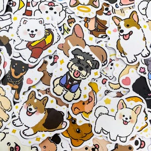 50pcs Cute Puppy Dog Stickers, Kawaii Cartoon Dog Stickers for Kids, Waterproof Adorable Animal Sticker for Journal, Scrapbook, Water Bottle