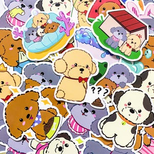 100pcs Cute Dog Stickers Pack, Kawaii Cartoon Poodle Stickers, Funny Pet Stickers, Waterproof Stickers Pack for Journal,Scrapbook,Kindle