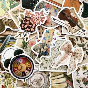 50 adesivos Cottagecore, adesivos de decoração vintage, adesivos de objetos clássicos, adesivos à prova d'água para diário, scrapbook, adesivos Kindle