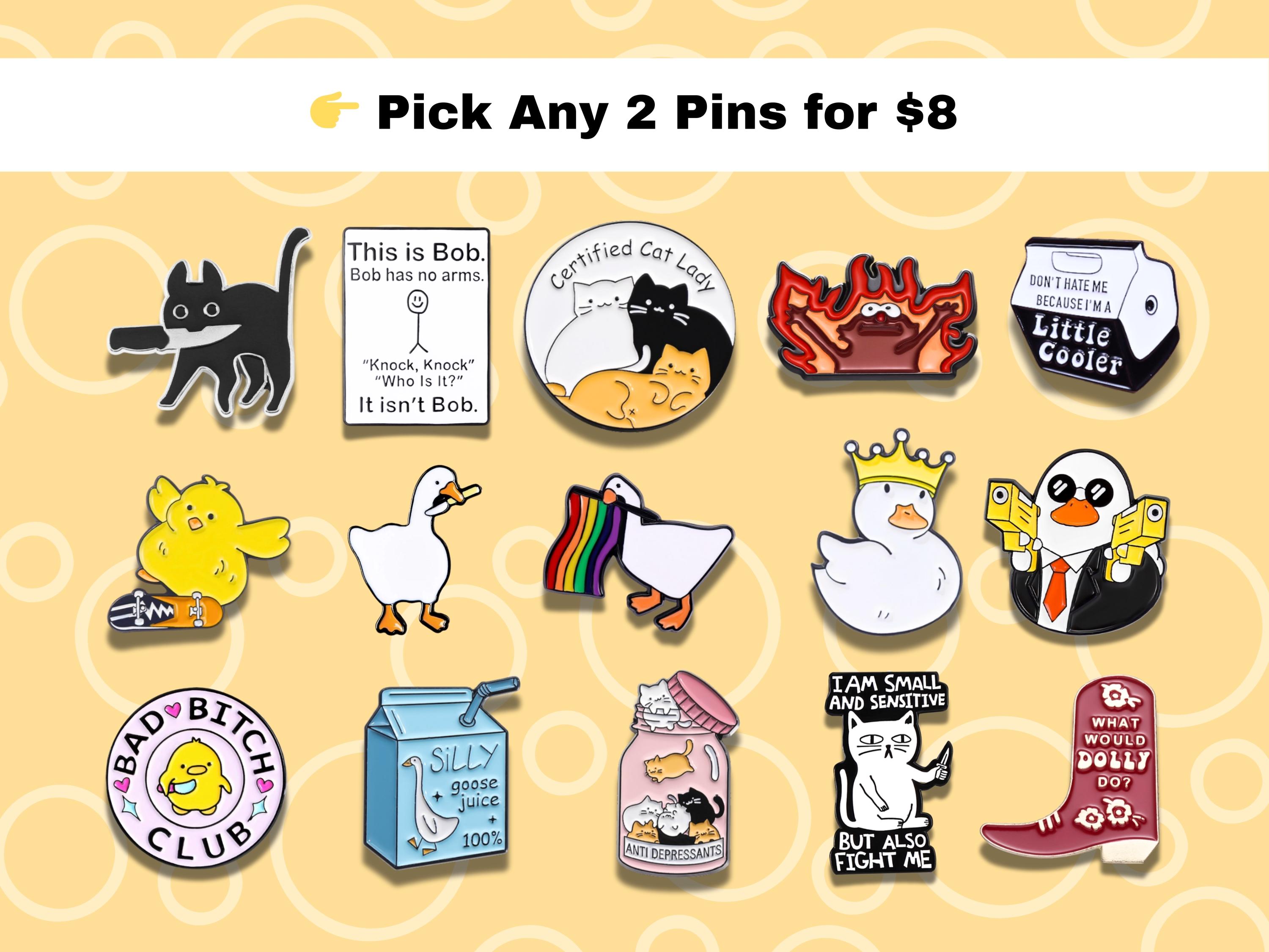 Funny Enamel Pins Bundle – Pick Any 2 for 8, Cute Enamel Pins, Meme ...