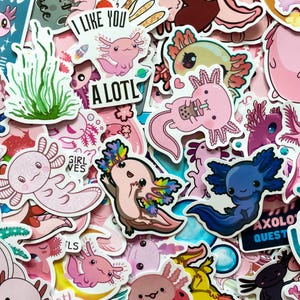 50 willekeurige axolotl-cartoonstickers, schattige roze salamanderstickers voor kinderen, waterdichte schattige stickers voor telefoon, laptop, waterfles
