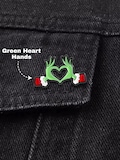 Green Heart Hands Enamel Pins – Funny Christmas Love Pins, Cute Holiday Heart Pins, Friendship Pins, Backpack Pins, Brooch Pins and Badges
