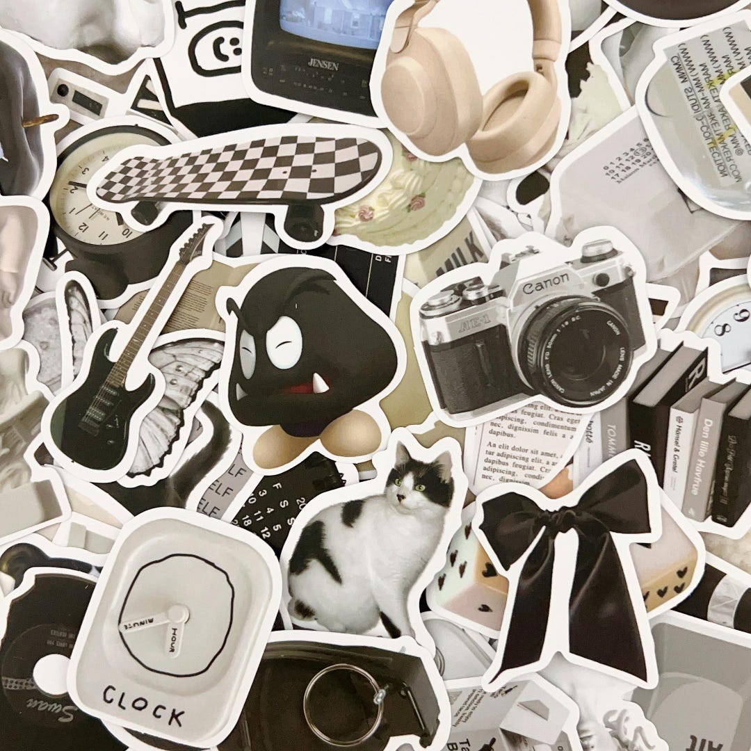 100pcs Dark Aesthetic Stickers, Vintage Punk Sticker Pack, Black and ...