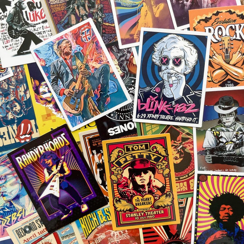 50pcs Rock Band Stickers Pack, Vintage Concert Poster Stickers, Retro ...