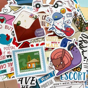 50pcs Postal Stickers Pack, Letter Stickers, Funny Mail Stickers for Kids, Waterproof Postal Stickers for Journal,Scrapbook,Water Bottle