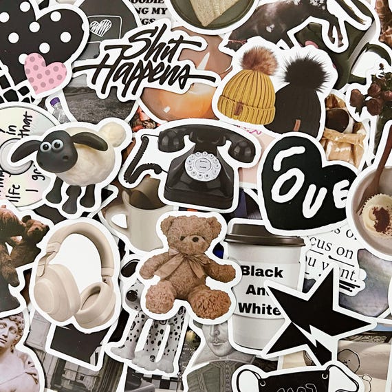 100pcs Minimalist Stickers, Black and White Aesthetic Stickers, Pinterest Stickers, Scrapbook Stickers, Stickers Pack for Kindle Laptop