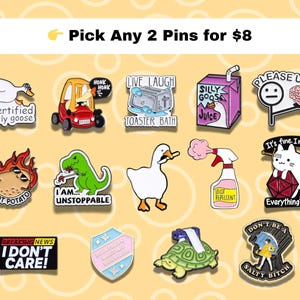 Funny Enamel Pins Bundle – Pick Any 2 for 8, Cute Backpack Pins, Meme Enamel Pins Set, Funny Pins for Pin Collectors, Fun Gift for Friends
