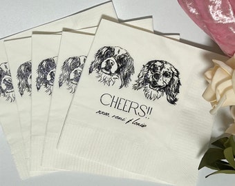 Custom Pet Wedding Napkins, Dog Wedding Napkins, Custom Cocktail Napkins, Bridal Shower, Engagement Party, Custom Bar Napkins