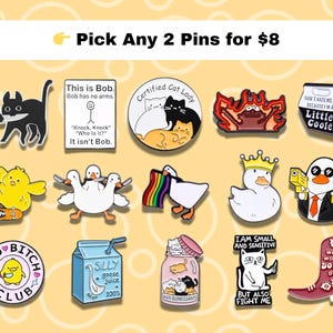 Funny Enamel Pins Bundle – Pick Any 2 for 8, Cute Enamel Pins, Meme Backpack Pins Bundle, Funny Pins for Pin Collector, Fun Gift for Friends