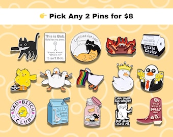 Funny Enamel Pins Bundle – Pick Any 2 for 8, Cute Enamel Pins, Meme Backpack Pins Bundle, Funny Pins for Pin Collector, Fun Gift for Friends