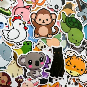 100 stücke Cartoon Tier Aufkleber, Kawaii Haustier Aufkleber für Kinder, süße Katze Hund Häschen Aufkleber, Wasserdichte Aufkleber für Journal, Laptop, Tasche