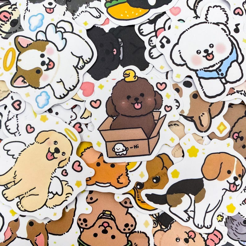 50pcs Cute Puppy Dog Stickers, Kawaii Cartoon Dog Stickers for Kids ...