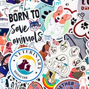 50 Random Veterinary Stickers, Pet Care Stickers, Funny Vet Tech Stickers, Waterproof Animal Health Stickers for Veterinarians & Students
