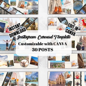 10 Canva Instagram Carousel Template - Instagram Carousel Template, Canva Editable Template, Instagram Travel Template