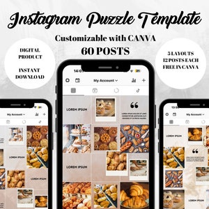 Beige Instagram Puzzle Template Canva - 5 Instagram Puzzle Template, Puzzle Template Canva, Instagram Puzzle Feed, Editable Puzzle Template