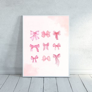Arte da parete Coquette, Decorazione da parete Coquette, Estetica stampabile Coquette, Decorazione della camera Coquette, Fiocchi rosa, Arte da parete alla moda