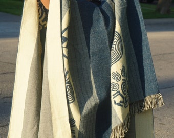 Alpaca poncho with hood  Blue & White Design/Combinations