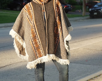 Alpaca poncho with hood