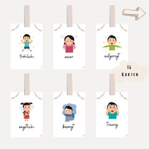 Set di 16 carte sentimenti per bambini I Montessori I Regalo per bambini I Carte di apprendimento I Carte di emozioni I PDF Digitale I A5 I da stampare tu stesso