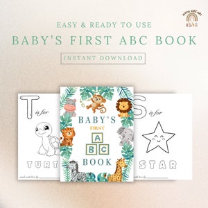 Baby&#39;s First ABC Book Baby Shower | Coloring Book | Digital PDF Download | Baby Shower Activity Souvenir | A-Z Kids Coloring Book Template