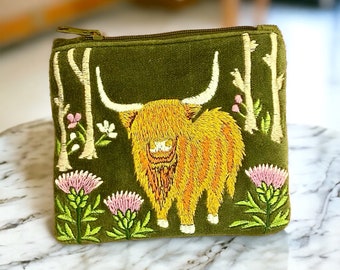 The Highland Cow on Forest Green Detailing Purse