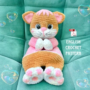 Crochet Snuggler Cat Pattern, Amigurumi cat pattern, Cat pattern tutorial, Amigurumi lovey pattern, Crochet pattern Rag Doll