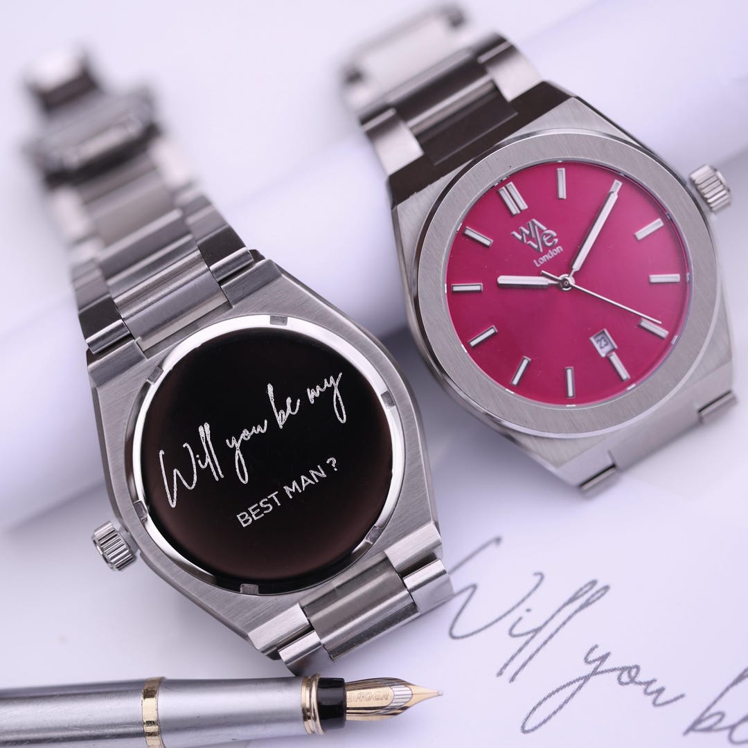 Personalized Luxury Men’s Dress Watch With Blush Face- Custom Engraved ...
