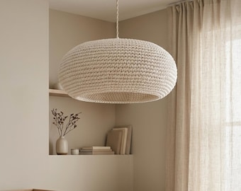 Japandi Nursery Lamp - Wabi Sabi Baby Room Light - Neutral Nursery Lampshade - Handwoven Cotton Pendant - Halo
