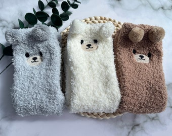 Cute Warm Fluffy Socks Home Floor Sleep 3D Bear Cute Animal Thick Fleece Fuzzy Sock new Style