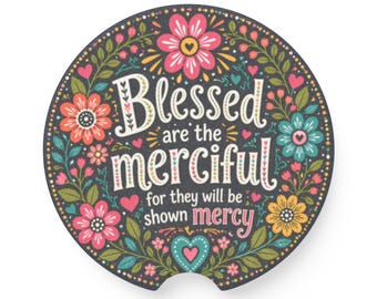 Bible Verse Car Coaster Blessed Are the Merciful Soapstone Car Coaster | Floral Christian Quote