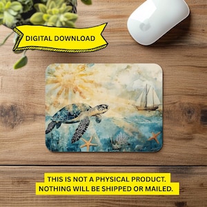 Mouse Pad PNG Mousepad Designs Sea Turtle Mouse Pad Design: Ocean Nautical PNG (Digital Download)