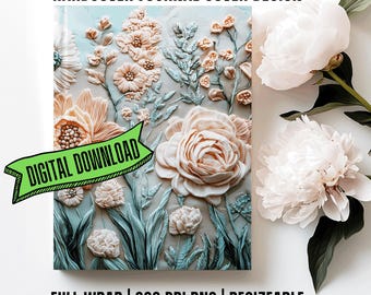 Faux gesticktes Floral Journal Cover Design - Full Wrap Sublimation PNG (Digitaler Download)