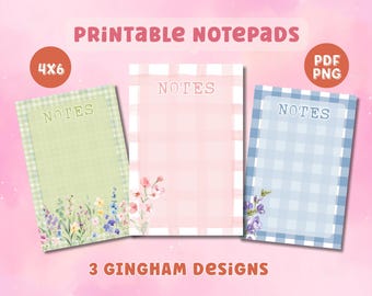 Notepad Printable Bundle 4x6 Gingham Notepad Designs Bundle (PDF PNG)