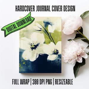 Blue Floral Journal Cover Design, Journal Cover PNG, Notebook Sublimation Designs, Notebook Cover Sublimation PNG Designs