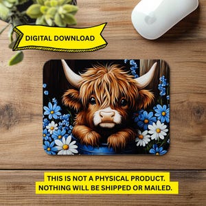Cow Mouse Pad PNG, Mouse Pad Sublimation PNG,  Blue Baby Highland Cow Mousepad PNG, Mouse Pad Sublimation Designs, Mouse Pad Designs png