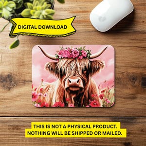 Pink Highland Cow Mouse Pad PNG, Mouse Pad Sublimation PNG,  Cow Mousepad PNG, Mouse Pad Sublimation Designs, Mouse Pad Designs png
