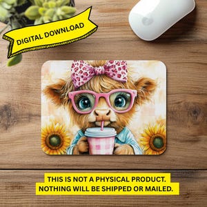 Cow Mouse Pad PNG, Mouse Pad Sublimation PNG,  Pink Baby Highland Cow Mousepad PNG, Mouse Pad Sublimation Designs, Mouse Pad Designs png