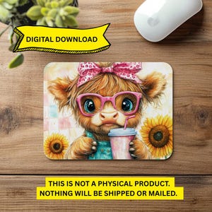 Cow Mouse Pad PNG, Mouse Pad Sublimation PNG,  Pink Baby Highland Cow Mousepad PNG, Mouse Pad Sublimation Designs, Mouse Pad Designs png