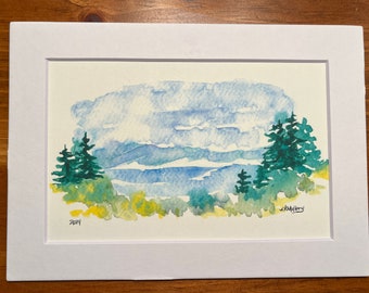 Mountain Lake Watercolor Print Matted to 5x7