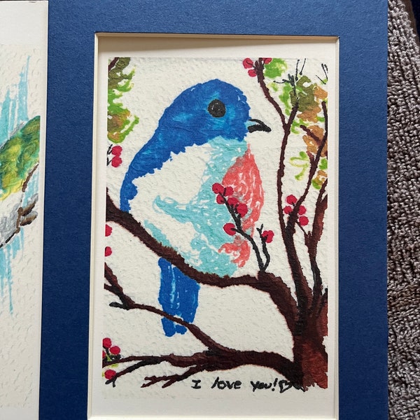 Bluebird Napkin Print matted to 5x7